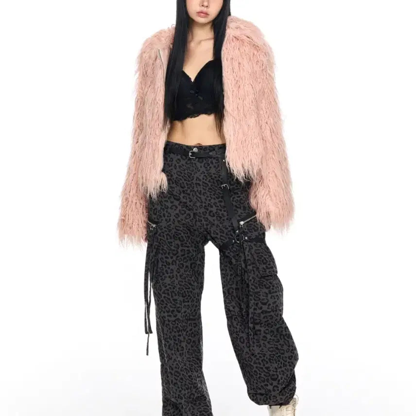 [BUNJANG] Fake Fur Jacket / 스키즘인듀싱 크롭 스파이키 폭스퍼자켓 베이비핑크 페이크시어링숏점퍼헤어리믹