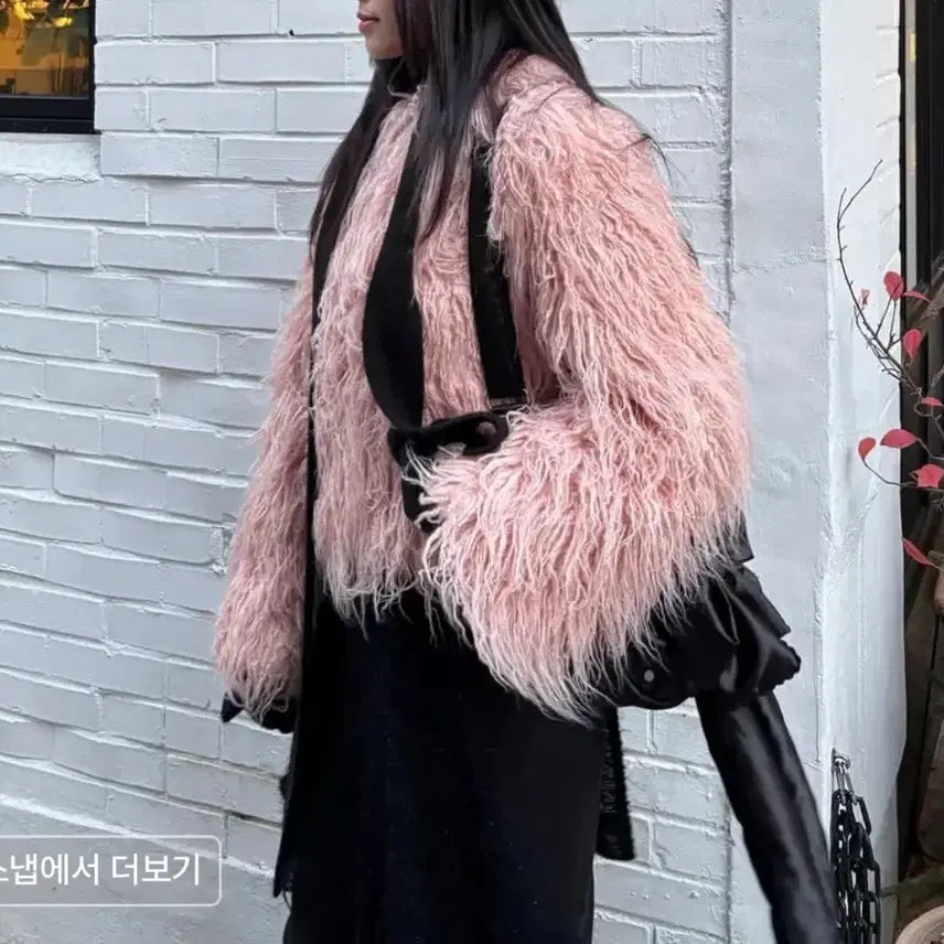 [BUNJANG] Fake Fur Jacket / 스키즘인듀싱 크롭 스파이키 폭스퍼자켓 베이비핑크 페이크시어링숏점퍼헤어리믹