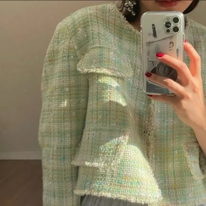 [BUNJANG] Freckle Candy Tweed Crop Jacket - Mint / [택O미시착새상품] 프레클 캔디 트위드 크롭 자켓 freckle 민트