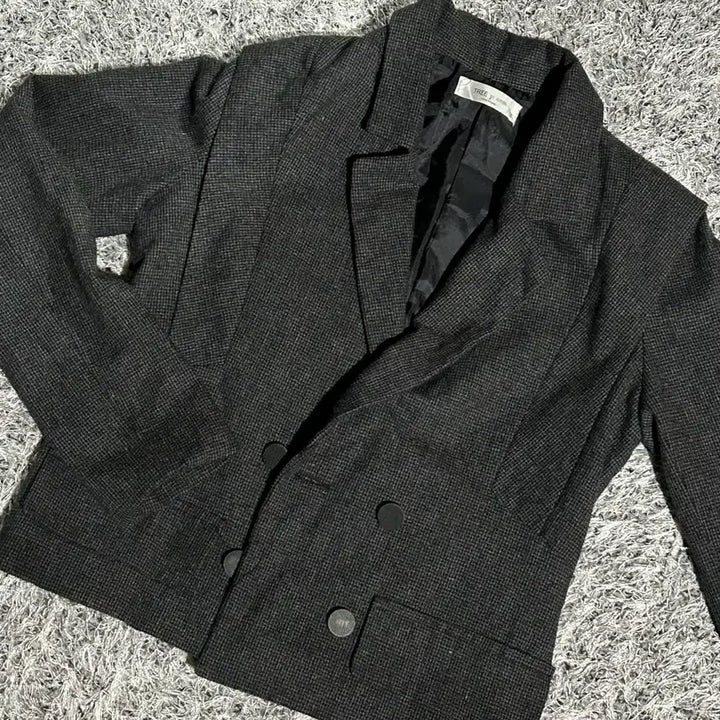 [BUNJANG] Double Button Check Crop Jacket / 더블 버튼 체크 크롭 자켓