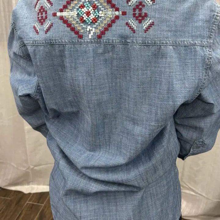 [BUNJANG] Zara Embroidered Western Denim Shirt / 자라 자수 웨스턴 데님 셔츠