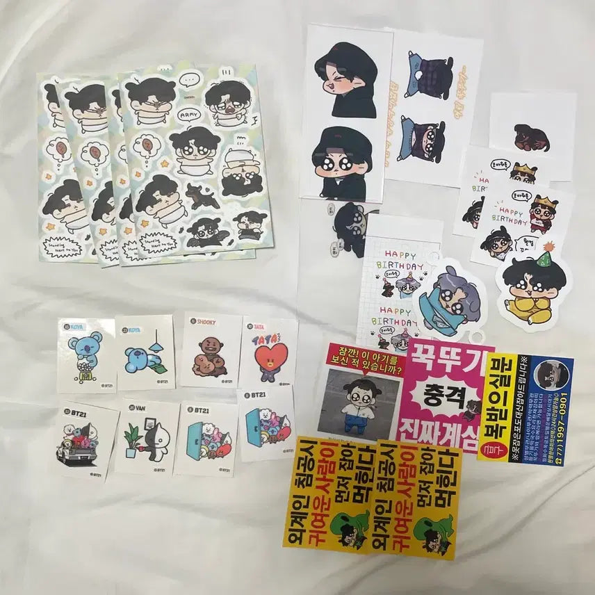 꾹뚜기 스티커 + bt21 띠부씰 정국 스티커 비공굿 비공식 방탄 bts