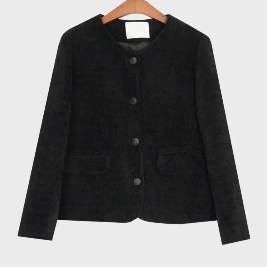 [BUNJANG] Black Wool Blend Collarless Jacket / 블랙 노카라 울 자켓