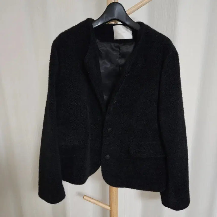 [BUNJANG] Black Wool Blend Collarless Jacket / 블랙 노카라 울 자켓