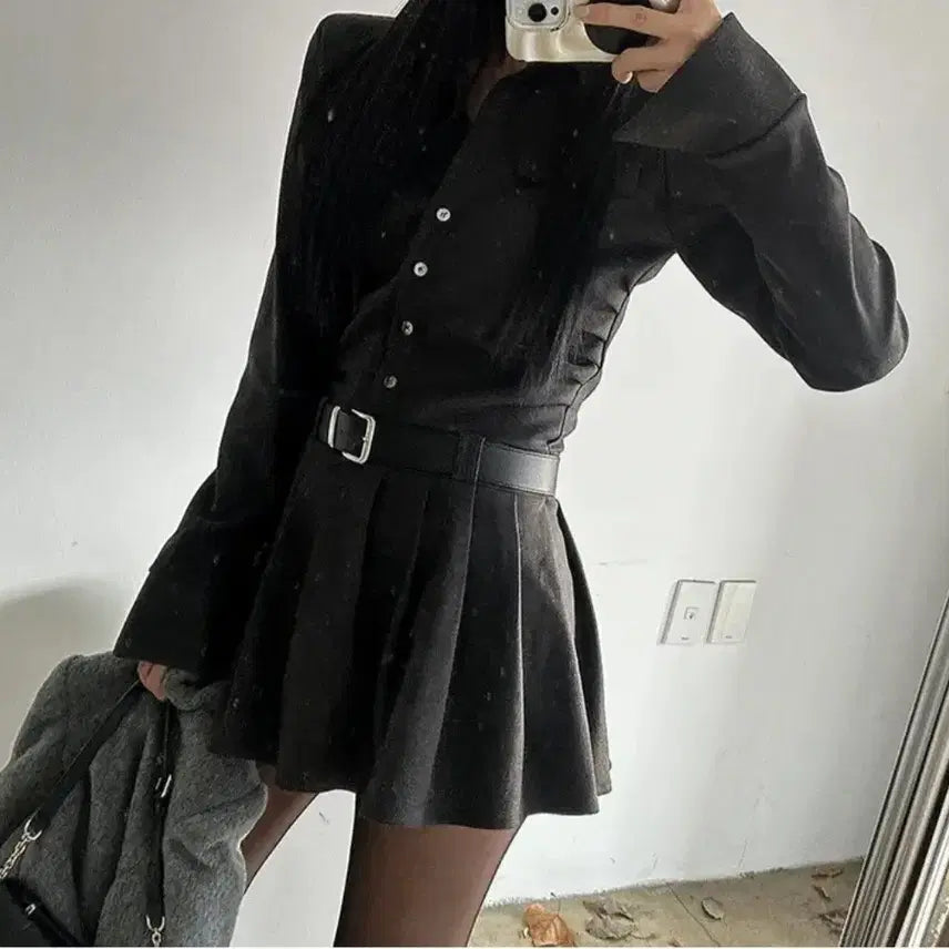 [BUNJANG] Unbranded Mini Dress / (새상품)울 기모 셔링 플리츠 미니 원피스