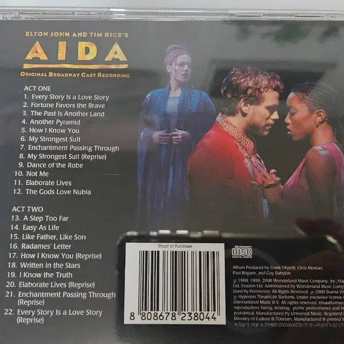[BUNJANG] Aida Original Broadway Cast CD / [초S급] 뮤지컬 아이다 Original Broadway Cast