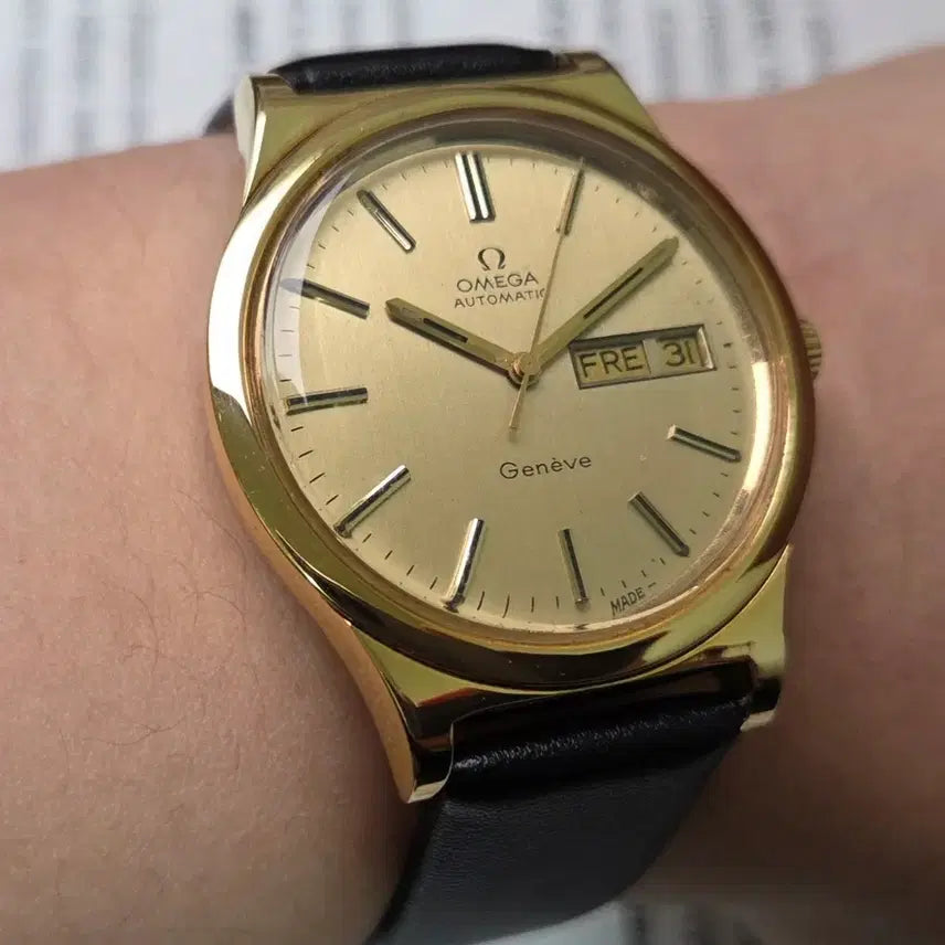 [BUNJANG] Vintage Omega Geneve Day-Date Automatic Watch / 빈티지 오메가 제네브 올금장 오리지널 샴골판 데이데이트 오토매틱