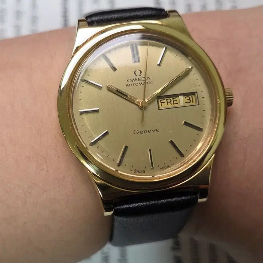 [BUNJANG] Vintage Omega Geneve Day-Date Automatic Watch / 빈티지 오메가 제네브 올금장 오리지널 샴골판 데이데이트 오토매틱
