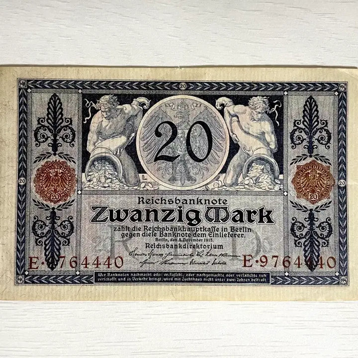 [BUNJANG] German Empire 1915 20 Mark Banknote / [외국돈] 독일제국 1915년 20마르크 극미품