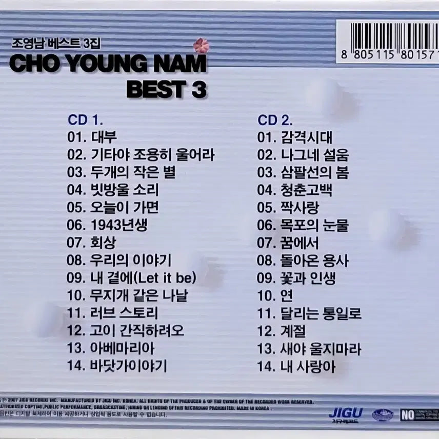 [BUNJANG] Jo Young-Nam Best 3rd Album CD / No.395. 2CD. JIGU 조영남 베스트 3집 음반