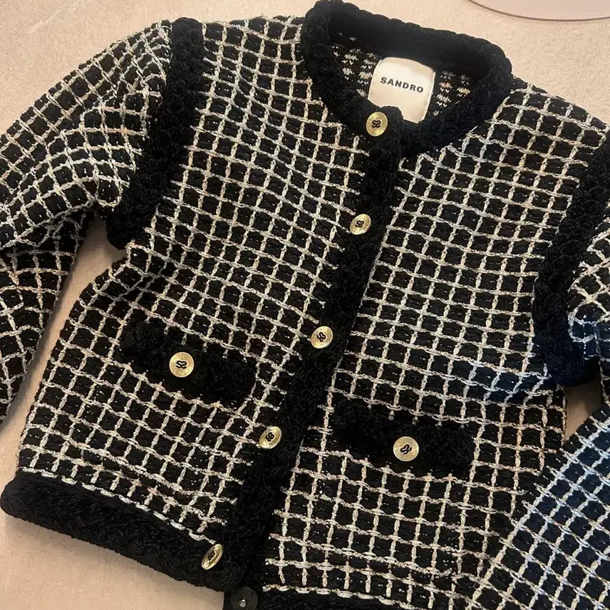 [BUNJANG] Sandro Tweed Braid Cardigan Jacket Size 1 / 산드로 메탈 트위드 브레이드 가디건, 자켓 1사이즈 멀티플 (사진O)