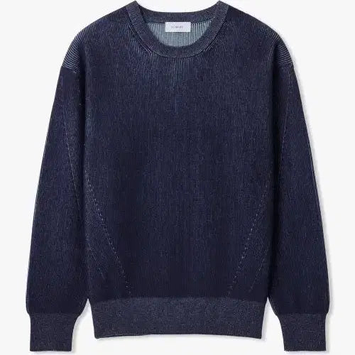 [BUNJANG] Lemard Two-Tone Round Knit Navy / (2)르마드 투톤 사선 라운드 니트 네이비