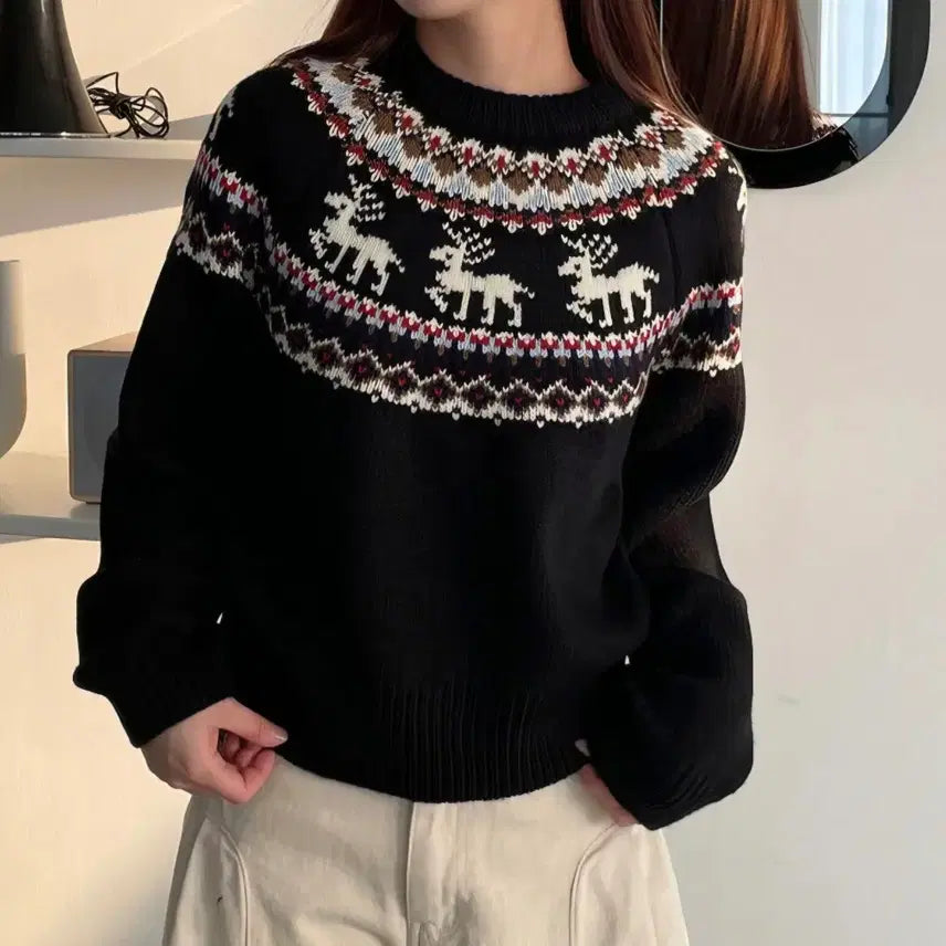 [BUNJANG] Winter Rudolf Nordic Knit (Black) / 새상품) 겨울 루돌프 노르딕 니트 (블랙)