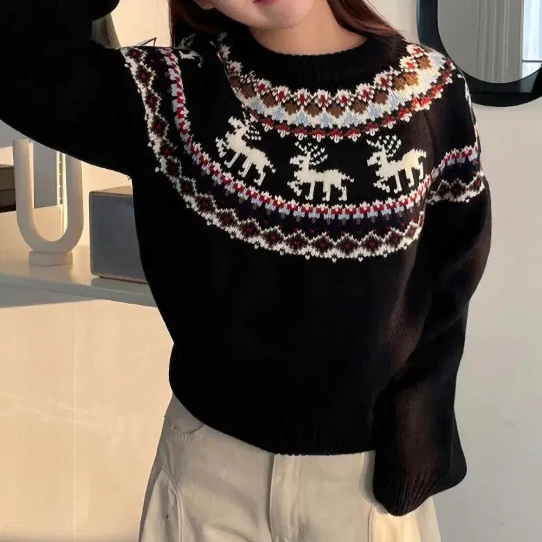 [BUNJANG] Winter Rudolf Nordic Knit (Black) / 새상품) 겨울 루돌프 노르딕 니트 (블랙)