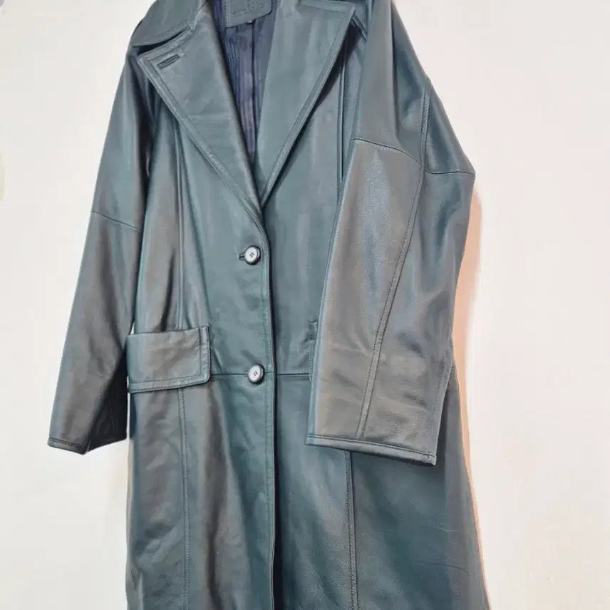 [BUNJANG] ROBO Green Leather Long Coat / ROBO로보 초록색 가죽 롱 코트