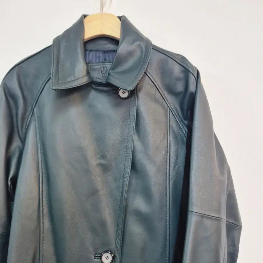 [BUNJANG] ROBO Green Leather Long Coat / ROBO로보 초록색 가죽 롱 코트