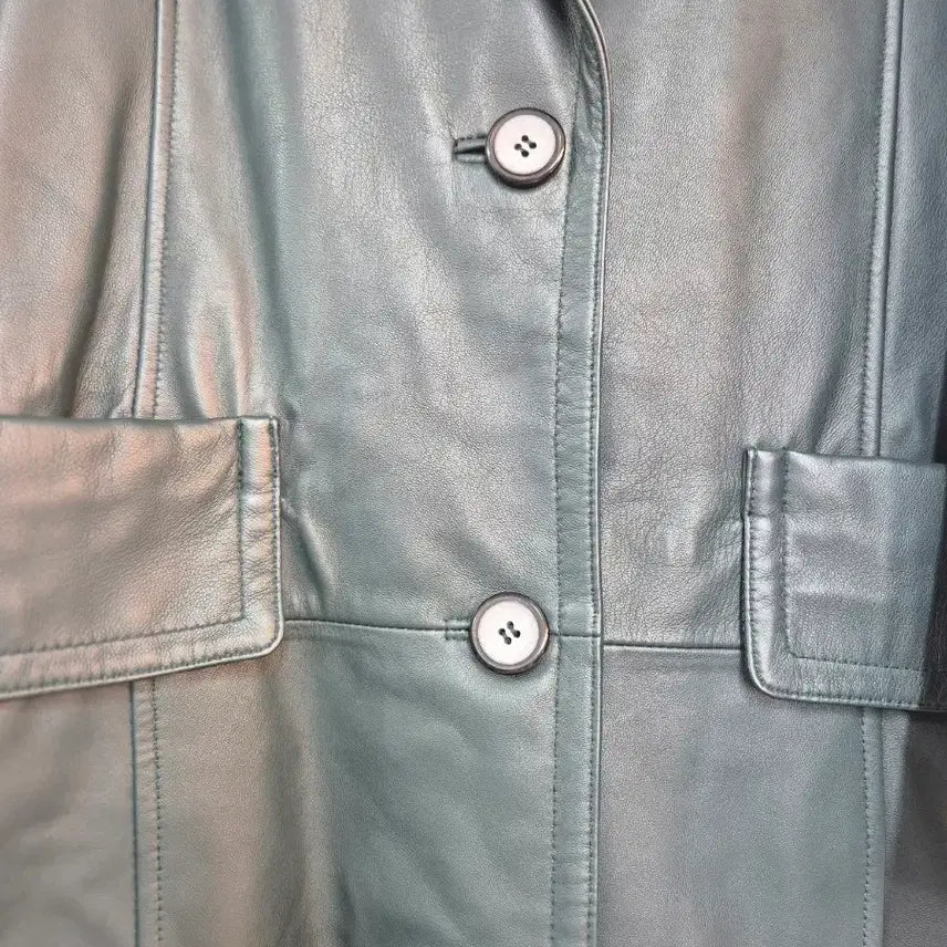 [BUNJANG] ROBO Green Leather Long Coat / ROBO로보 초록색 가죽 롱 코트