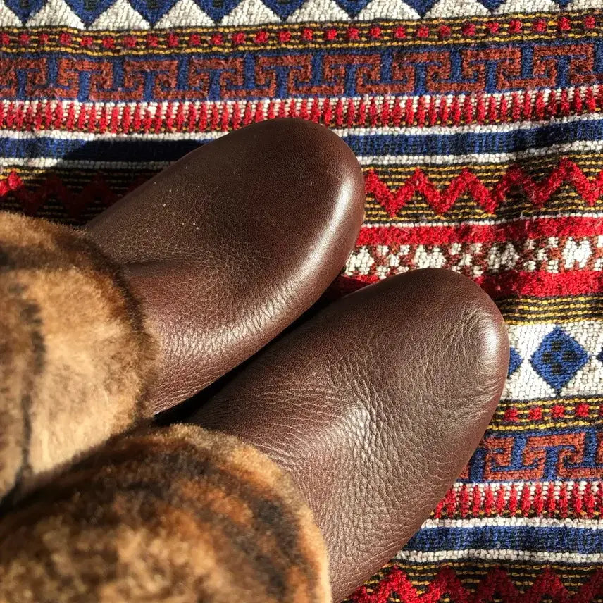 [BUNJANG] UGG Brown Leather Fur Boots 240 / 어그 클로그 브라운 레더 퍼 부츠 240