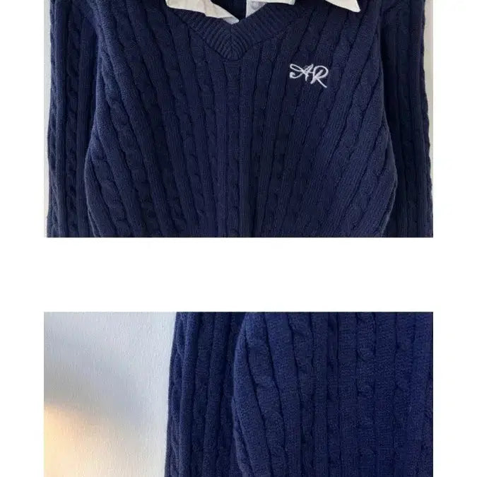 [BUNJANG] Cropped Embroidered Cable Knit Blouse / 크롭 자수 꽈배기 니트 블라우스 원가 3만2천8백원 수학여행 옷 수련회