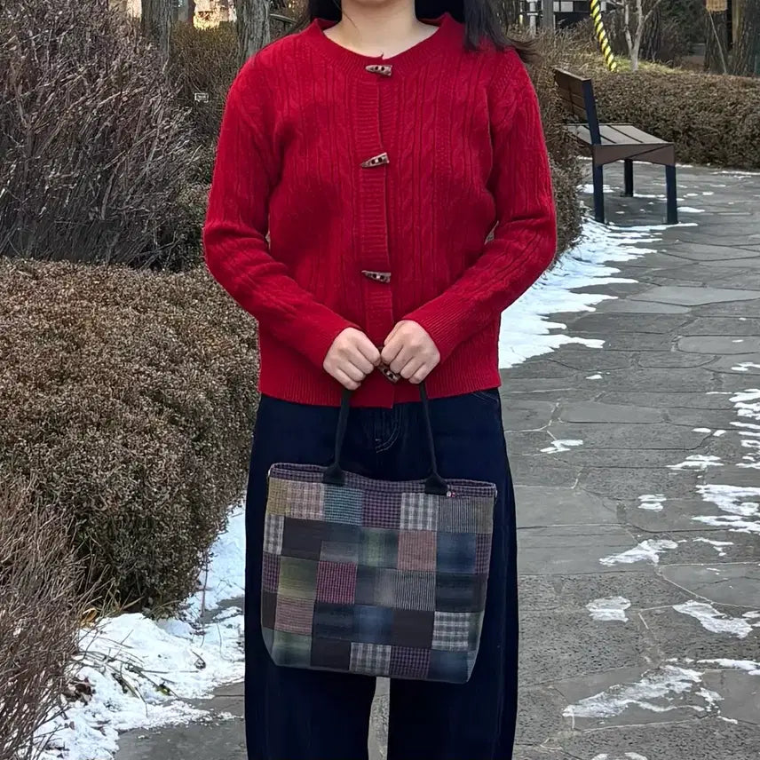[BUNJANG] Quilted Check Patchwork Tote Bag / 퀼트 완제품 체크 패치워크 토트백