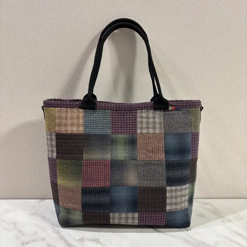 [BUNJANG] Quilted Check Patchwork Tote Bag / 퀼트 완제품 체크 패치워크 토트백