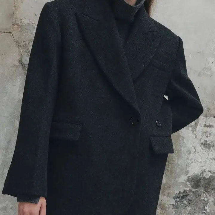 [BUNJANG] Elborn Cashmere Half Jacket Charcoal / 엘보른 캐시미어 하프자켓 차콜