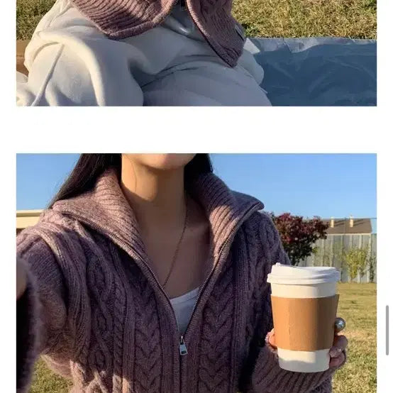 [BUNJANG] Beidelli Cable Knit Zip-up Pink / 베이델리 꽈배기 니트 집업 핑크