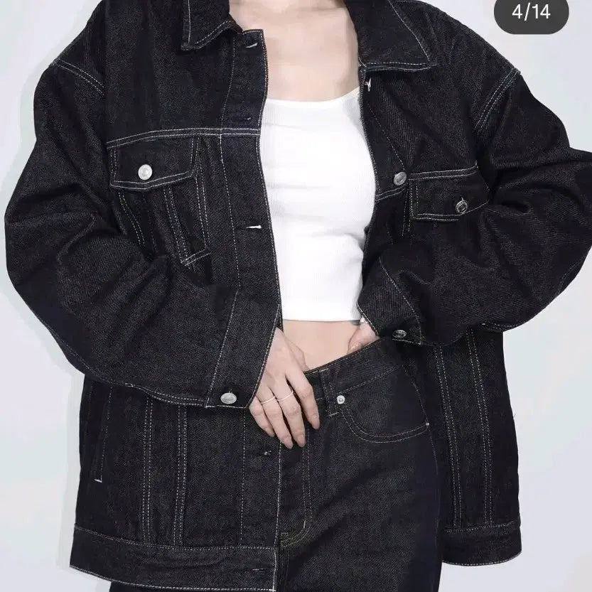[BUNJANG] Pale Jade Non-Fade Raw Denim Oversized Jacket / 페일제이드 논페이드 생지 오버핏 데님 자켓