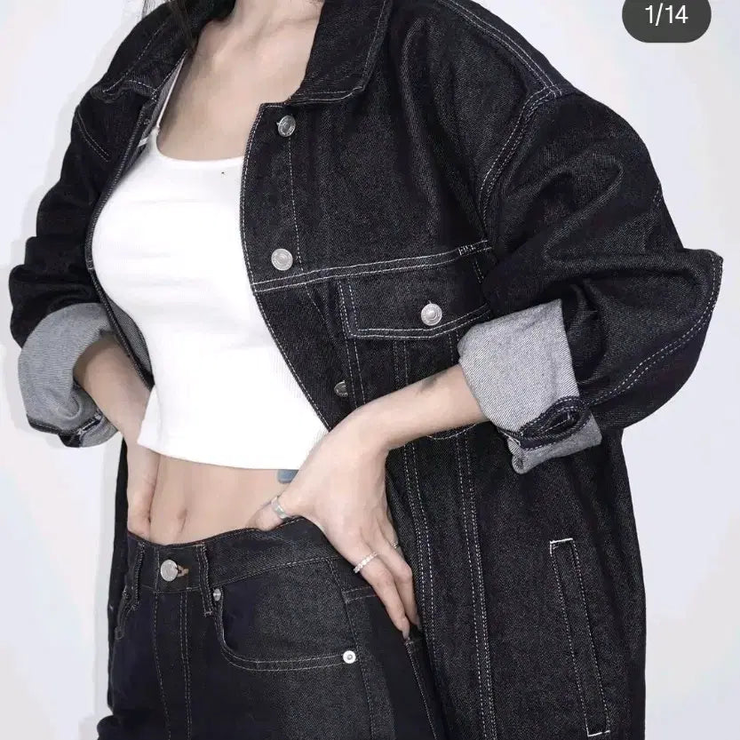 [BUNJANG] Pale Jade Non-Fade Raw Denim Oversized Jacket / 페일제이드 논페이드 생지 오버핏 데님 자켓