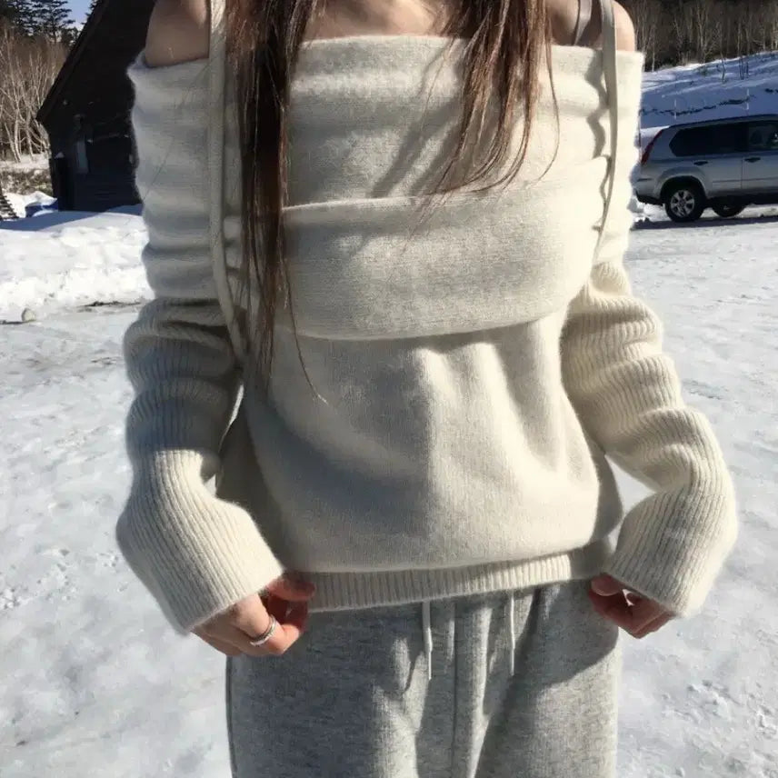 [BUNJANG] Off-shoulder Knit Top / 폭스30 캐시미어10 울30 오프숄더 니트