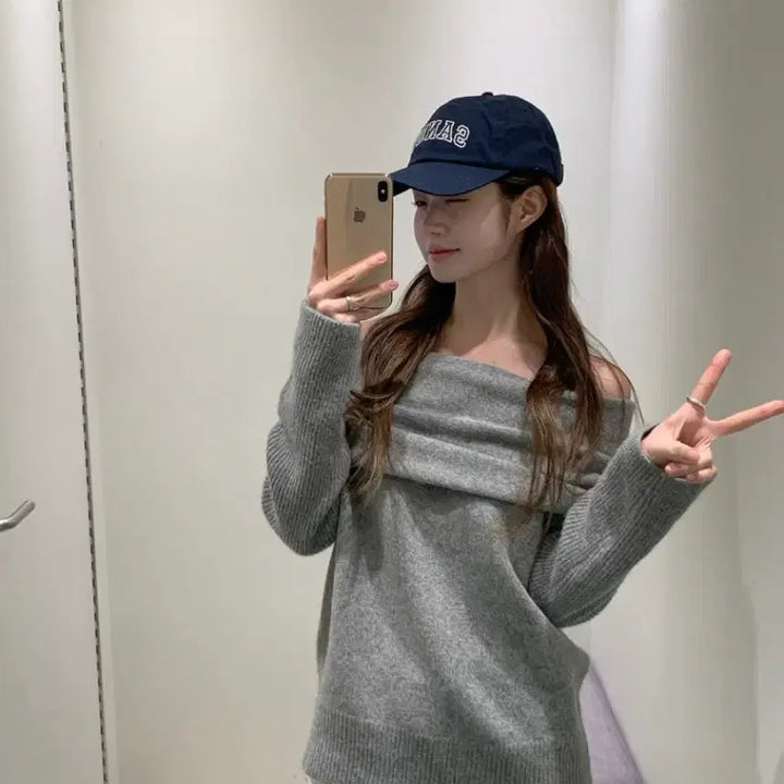 [BUNJANG] Off-shoulder Knit Top / 폭스30 캐시미어10 울30 오프숄더 니트