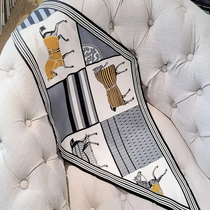 [BUNJANG] Unisex Silk Scarf Diamond Pattern (Gray) / 패턴 실크 스카프 마름모 스카프( 그레이)