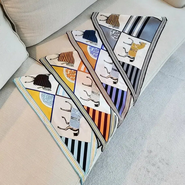 [BUNJANG] Unisex Silk Scarf Diamond Pattern (Gray) / 패턴 실크 스카프 마름모 스카프( 그레이)