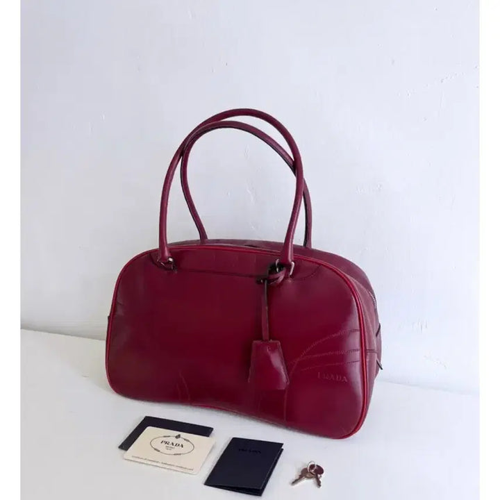[BUNJANG] Prada Vintage Leather Bowling Shoulder Bag Burgundy / 프라다 빈티지 레더 볼링 숄더백 버건디