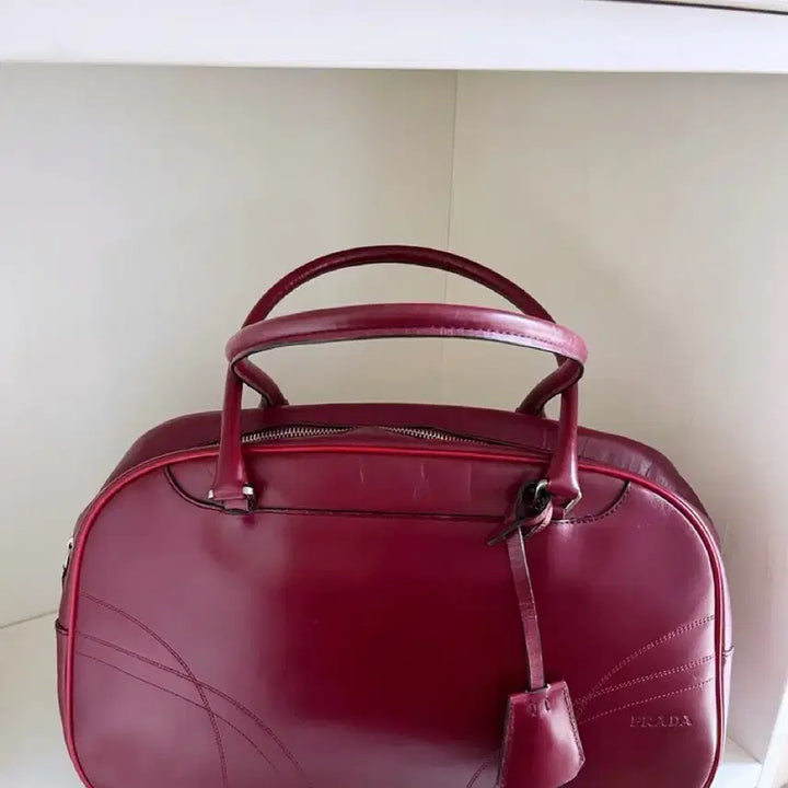 [BUNJANG] Prada Vintage Leather Bowling Shoulder Bag Burgundy / 프라다 빈티지 레더 볼링 숄더백 버건디