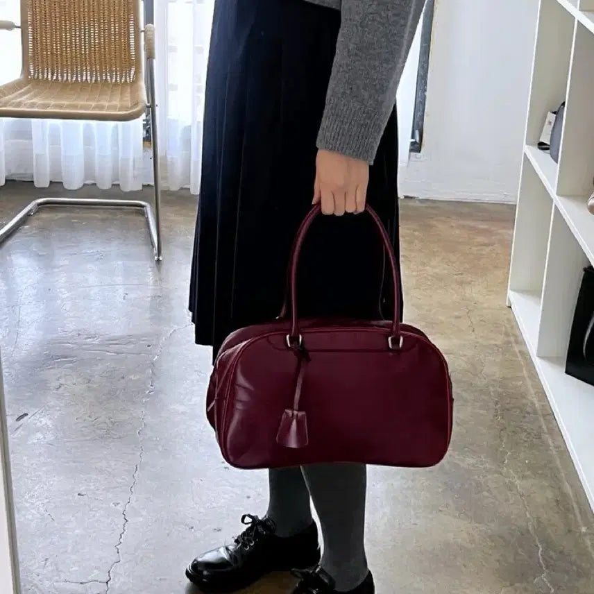 [BUNJANG] Prada Vintage Leather Bowling Shoulder Bag Burgundy / 프라다 빈티지 레더 볼링 숄더백 버건디