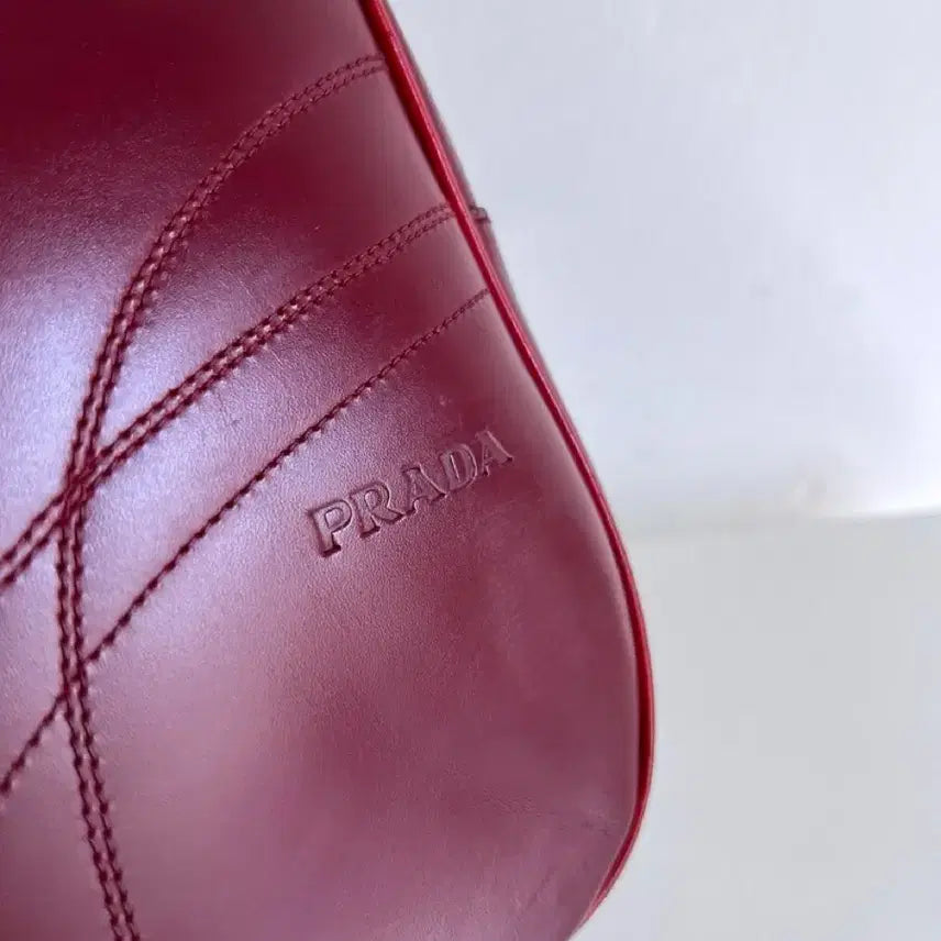 [BUNJANG] Prada Vintage Leather Bowling Shoulder Bag Burgundy / 프라다 빈티지 레더 볼링 숄더백 버건디