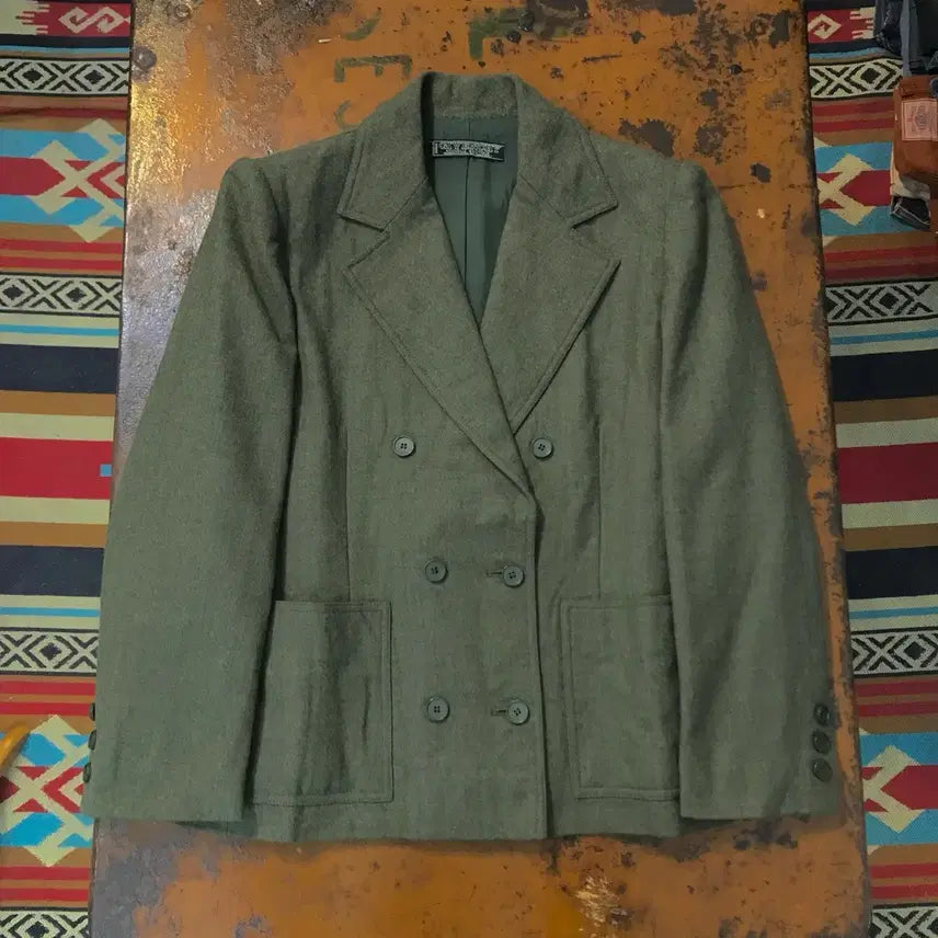 [BUNJANG] Givency 90s Khaki Double Button Wool Jacket / 90s 지방시 카키색 더블 버튼 울 자켓 여성 44 55 사이즈