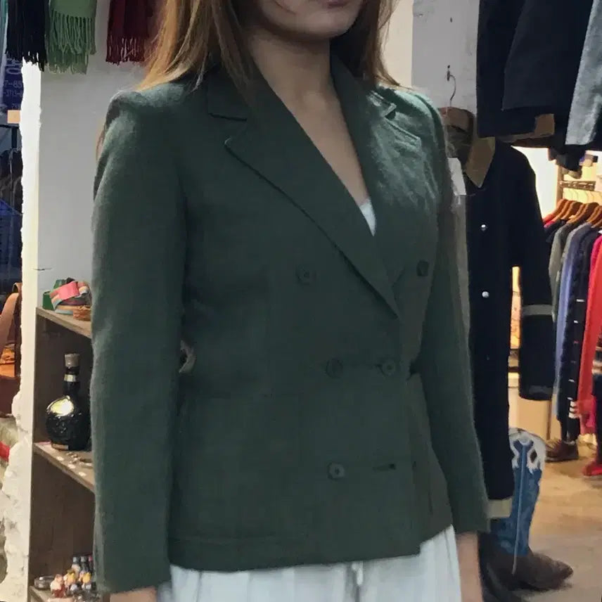 [BUNJANG] Givency 90s Khaki Double Button Wool Jacket / 90s 지방시 카키색 더블 버튼 울 자켓 여성 44 55 사이즈