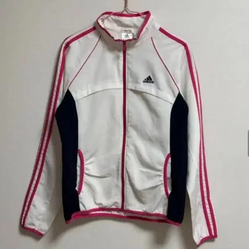 [BUNJANG] Adidas White and Pink Windbreaker Jacket / 아디다스 흰핑 배색 바람막이 자켓