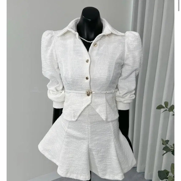 [BUNJANG] Shoulder Shirring Collar Jacket Blouse / 벨트SET 어깨셔링 카라 자켓형 블라우스 새상품