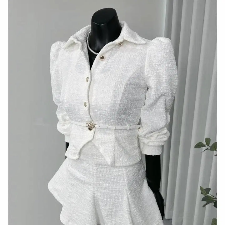 [BUNJANG] Shoulder Shirring Collar Jacket Blouse / 벨트SET 어깨셔링 카라 자켓형 블라우스 새상품