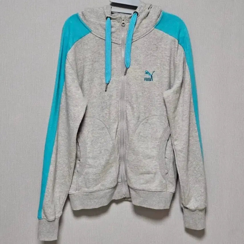 [BUNJANG] Puma Gray/Mint Blue Hooded Zip-up / 푸마 그레이/민트블루 배색 후드집업