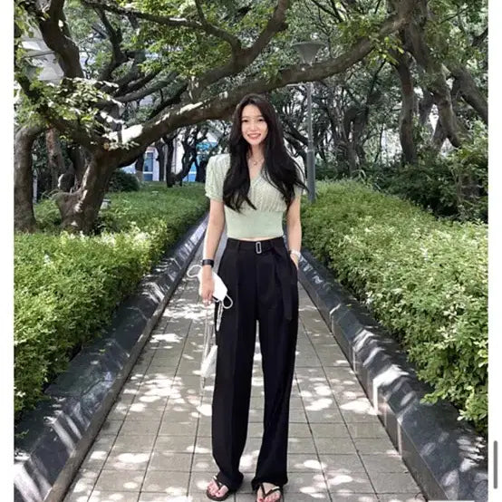 [BUNJANG] Marithe Francois Girbaud Belt Wide Pants / 마리마켓 벨트와이드 팬츠