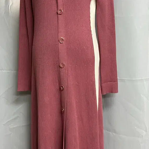 [BUNJANG] Minimum Ribbed Knit Long Dress / 미니멈 사선 버튼 포인트 골지 니트 롱 원피스