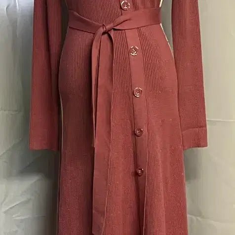 [BUNJANG] Minimum Ribbed Knit Long Dress / 미니멈 사선 버튼 포인트 골지 니트 롱 원피스