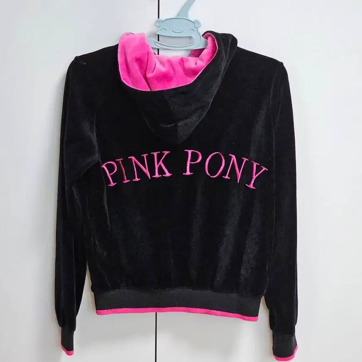 [BUNJANG] Pink Pony Velvet Hooded Zip-up Black / 핑크포니 벨벳 후드집업 블랙