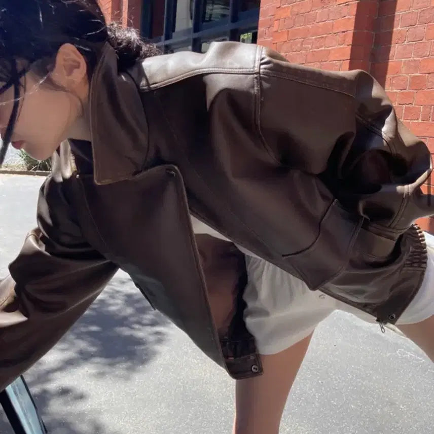 [BUNJANG] MaybeBaby Leather Jacket Brown / 메이비베이비 자체제작 레더 자켓 브라운