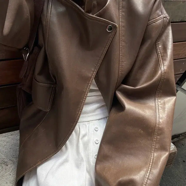 [BUNJANG] MaybeBaby Leather Jacket Brown / 메이비베이비 자체제작 레더 자켓 브라운