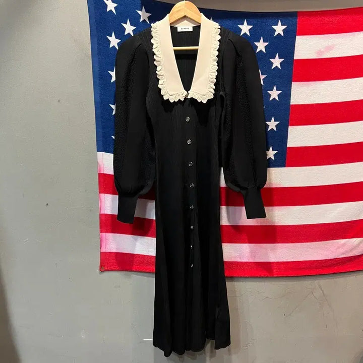 [BUNJANG] Sandro Black Lace Collar Long Dress / Sandro 산드로 블랙 레이스 칼라 롱 원피스